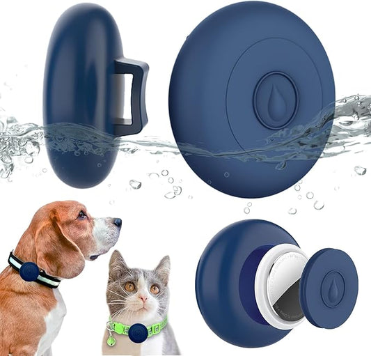 Airtag Dog Collar Holder Waterproof, Hidden Silicone Waterproof Airtag Case for Pet Cat Dog GPS Tracker, Anti-Lost Waterproof Airtag Holders Compatible with Apple AirTag for Dog Cat Collar (Navy)