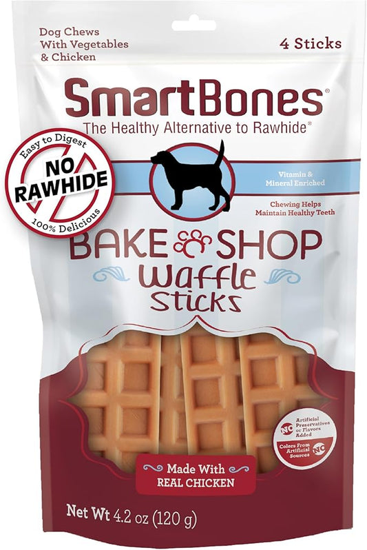 SmartBones Bake Shop Waffle Sticks Made with Real Chicken and Vegetables,Treat Your Dog to Rawhide-Free Chews, 4 Count