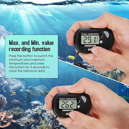 LCD Digital Aquarium Thermometer, Fish Tank Thermometer with Water-Resistant Sensor Probe and Suction Cup for Reptile, Turtle Incubators, Terrarium Water Thermometer (4)