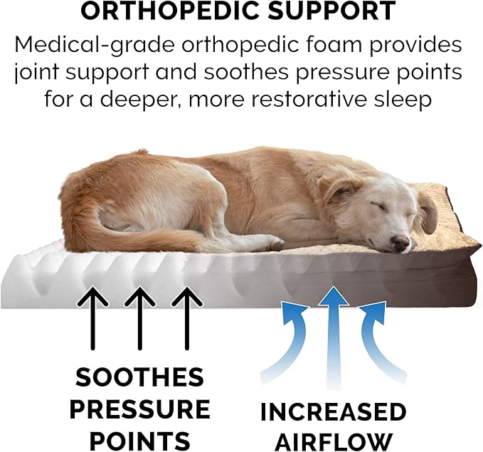 Furhaven Orthopedic Dog Bed for Large Dogs w/ Pillow Cushion Top & Removable Washable Cover, For Dogs Up to 95 lbs - Minky Plush & Suede Pillow Top Mattress - French Roast, Jumbo/XL