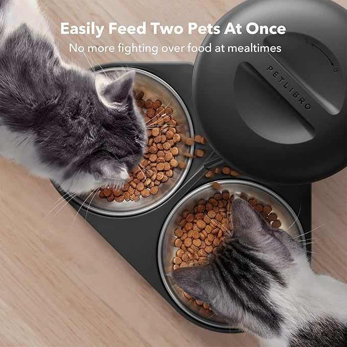 PETLIBRO Automatic Cat Food Dispenser for Two Cats 5L Auto Cat Feeder Dry Food Dispenser with Splitter & 2 Stainless Bowls, 10s Meal Call and Timer Setting 50 Portions 6 Meals Per Day for Cat and Dog