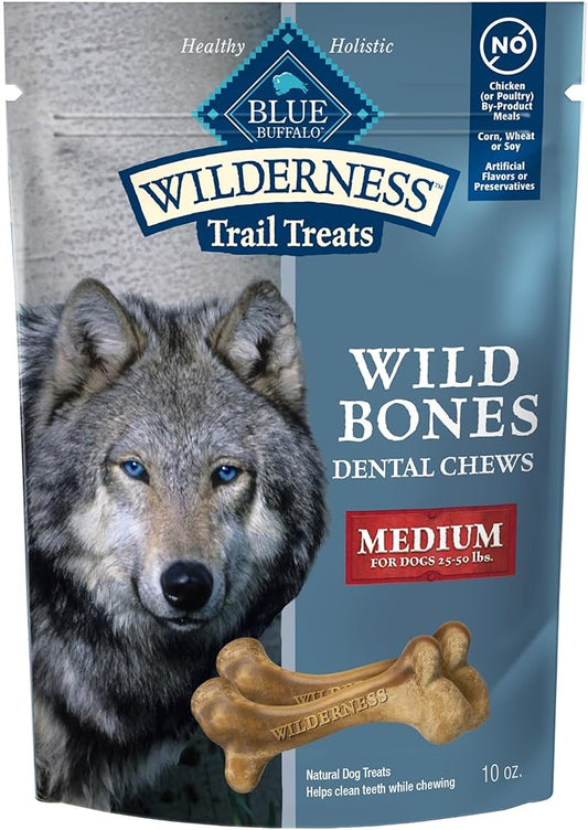 Blue Buffalo Wilderness Wild Bones Grain-Free Dental Chews Dog Treats, Medium, 10-oz Bag