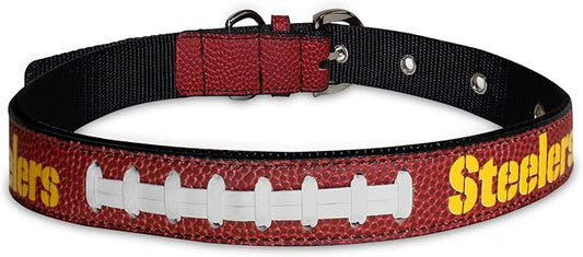 Pets First Tough Leather Pet Collar NFL Pittsburgh Steelers Premium Dog Collar, Limited Edition, Size Medium. Best & Strongest Heavy-Duty Dog Collar!, Medium (16-20"" Long & 1"" Wide)