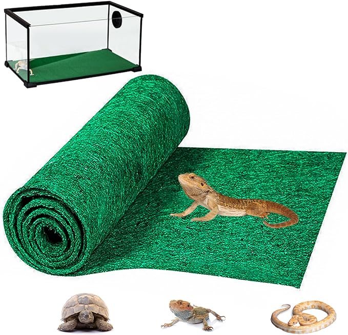 HERCOCCI Reptile Carpet, 39’’ x 20’’ Terrarium Bedding Substrate Liner Reptile Cage Mat Supplies for Bearded Dragon Lizard Tortoise Leopard Gecko Snake (Green)