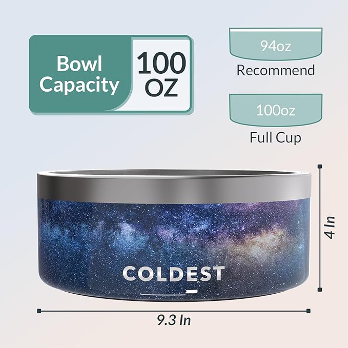 Coldest Dog Bowl - Anti Rust Metal & Non Slip Dog Bowls Large, Spill Proof Heavy Duty 3 Layers Insulated Dog Bowl - Food and Water Bowl for Dogs, Cats & Pets, Dishwasher Safe (100 oz, Into The Beyond)