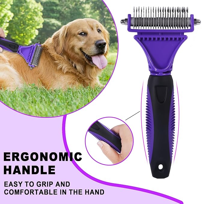 Pet Grooming Brush, Double Sided Undercoat Rake for Dogs & Cats, Professional Deshedding Brush and Dematting Tool, Safe and Effective Removing Knots, Mats, Tangles,and Flying Hair