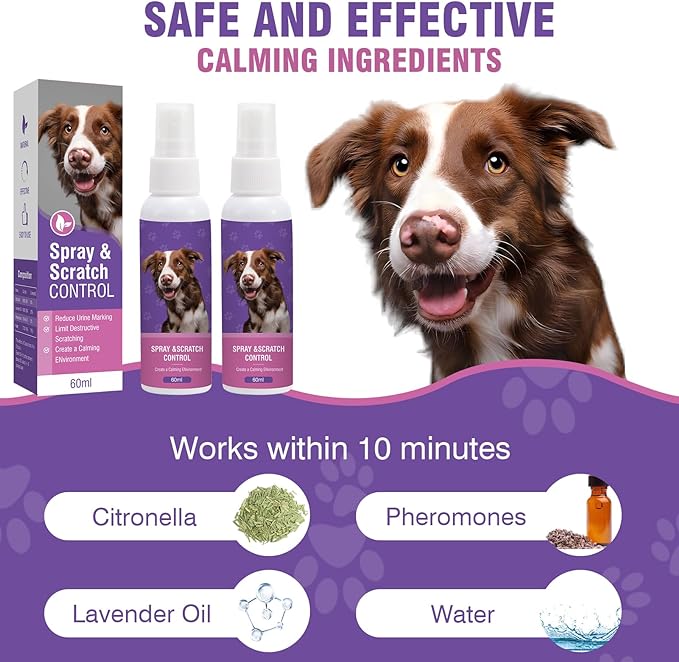 Dog Pheromone Calming Spray 2Pack Relief Stress & Anxiety - Pheromone Spray for Dog New Environment Anxiety and Stress Relief Calming Care for Small/Medium/Large Dogs Travel Home Vet Visits Fireworks