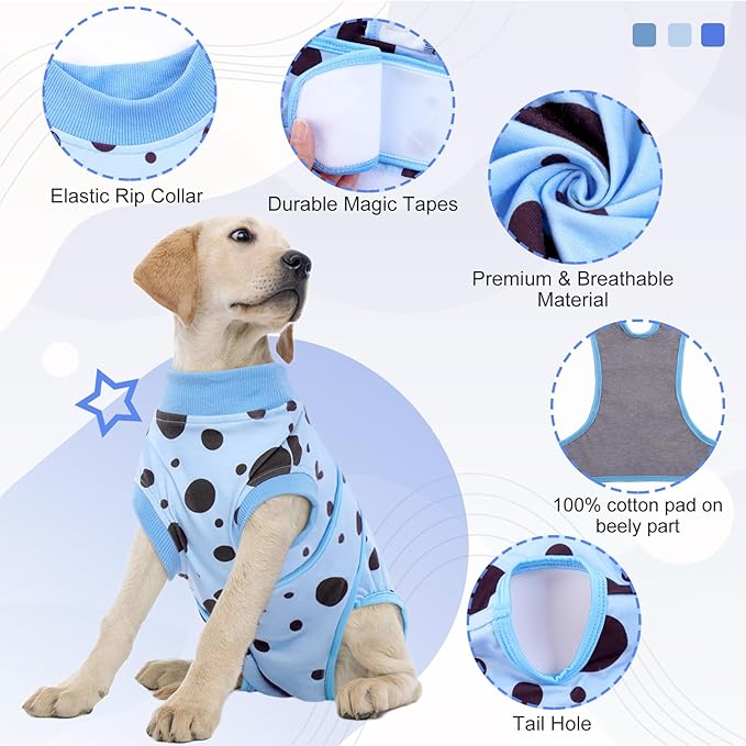 Kuoser Dog Surgical Recovery Suit for Female Male Dogs, Dog Onesies for Large Dogs, Onesie for Dogs After Surgery Shirt Dog Surgical Suit, Dog Recovery Suit E-Collar & Cone Alternative, Blue XL