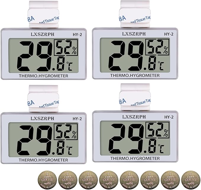 Reptile Hygrometer Thermometer LCD Display Digital Reptile Tank Hygrometer Thermometer with Hook Temperature Humidity Meter Gauge for Reptile Tanks, Terrariums, Vivarium (4 packs)