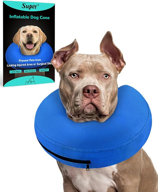 Supet Inflatable Dog Cone Collar Alternative After Surgery, Dog Neck Donut Collar Recovery E Collar to Stop Licking, Soft Dog Cone for Medium Large Dogs