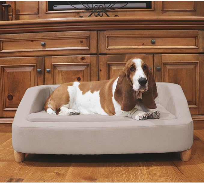 Critter Sitters 36-In. Microfiber Tan Rectangular Dog Sofa for Medium-Sized Dogs, Modern and Stylish Elevated Dog Sofa Bed for Home or Apartment, Comfortable and Easy to Clean Dog Couch