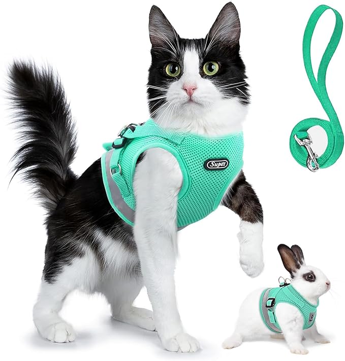 Supet Cat Harness and Leash Set for Walking Cat and Small Dog Harness Soft Mesh Harness Adjustable Cat Vest Harness with Reflective Strap Comfort Fit for Pet Kitten Puppy Rabbit