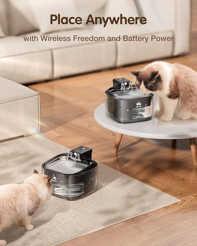 Wireless Cat Water Fountain Stainless Steel, 108oz/3.2L Cat Water Fountain Battery Operated with 3 Modes, 5000mAh Battery, Ultra Quiet Motion Sensor Pet Water Fountain for Cats with 3 Filters