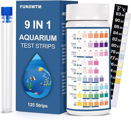 Aquarium Water Test Kit for Freshwater: 125ct 9 in 1 Aquarium Test Strips for Fish Tank Monitor pH Chlorine Hardness Nitrate, Nitrite,ect