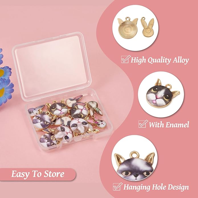 Enamel Animal Theme Charm Flower Cattle Head Cat Butterfly Fox Tortoise Charms Pendants for Earring Necklace Bracelet Keychain Jewelry Craft Making