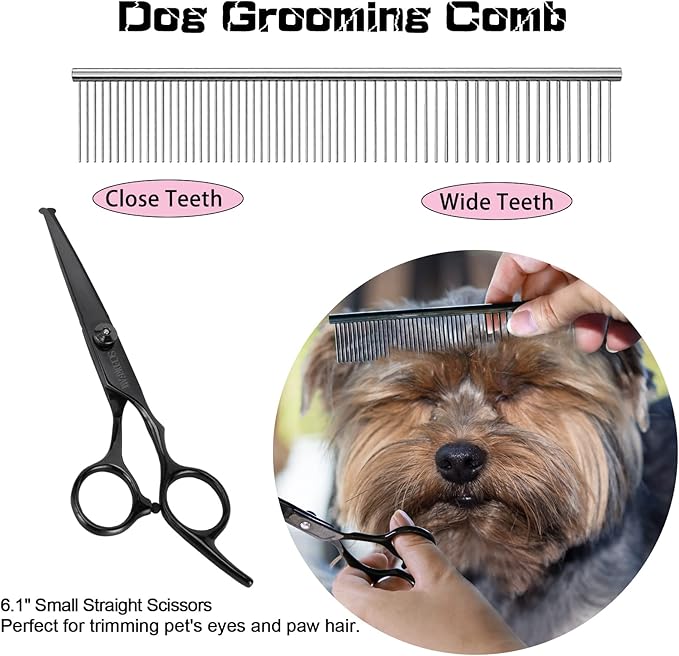 Dog Grooming Scissors Kit with Safety Round Tips, Professional 6 in 1 Grooming Scissors for Dog, Cats, Pets, 4CR Stainless Steel, Sharp and Durable