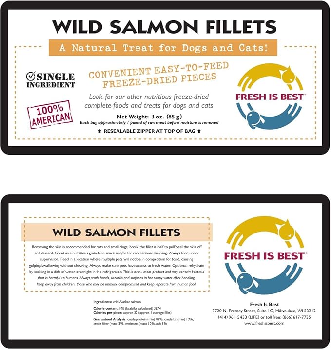 Fresh Is Best - Freeze Dried Healthy Raw Meat Treats for Dogs & Cats - Wild Salmon Fillets