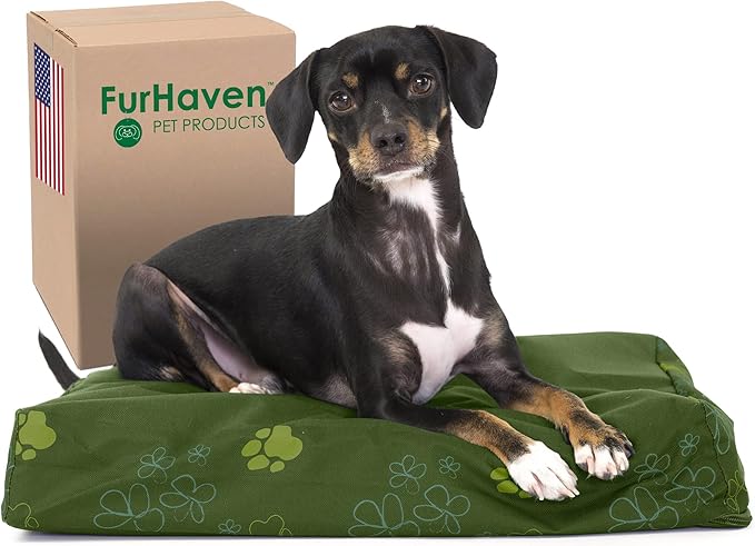 Furhaven Water-Resistant Orthopedic Dog Bed for Small Dogs w/ Removable Washable Cover, For Dogs Up to 20 lbs - Indoor/Outdoor Garden Print Mattress - Jungle Green, Small