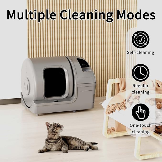 Automatic Cat Litter Box Self Cleaning 100L Extra Large Cat Litter Box with APP Control(2.4G/5G Wi-Fi) & Safe Alert & Smart Health Monitor, Odor Removal Litter Box for Multiple Cats, Grey