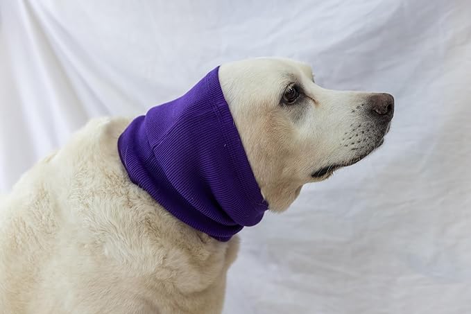 Ear Hematoma Dog, (2 Pack) Ear Muffs Snood Earmuffs No Wrap Ear Flap Soothing Hoodie for Dogs Grey+Purple L