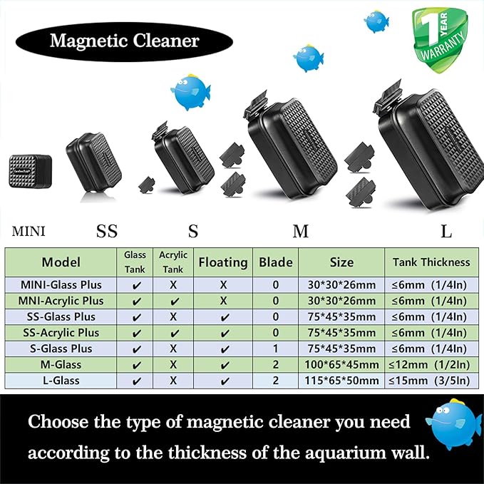 Carefree Fish Aquarium Small Magnetic Cleaner for Acrylic and Glass Fish Tank Magnet Brush Algae Scrapers Floating