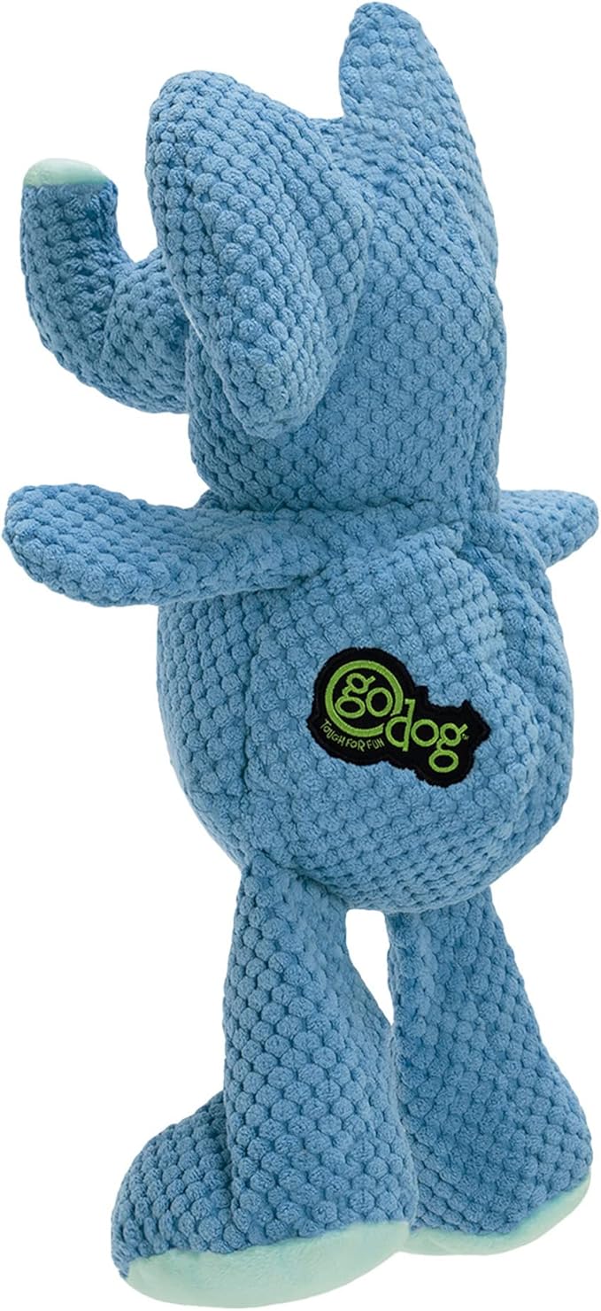 goDog Checkers Elephant Squeaky Plush Dog Toy, Chew Guard Technology - Blue, Large