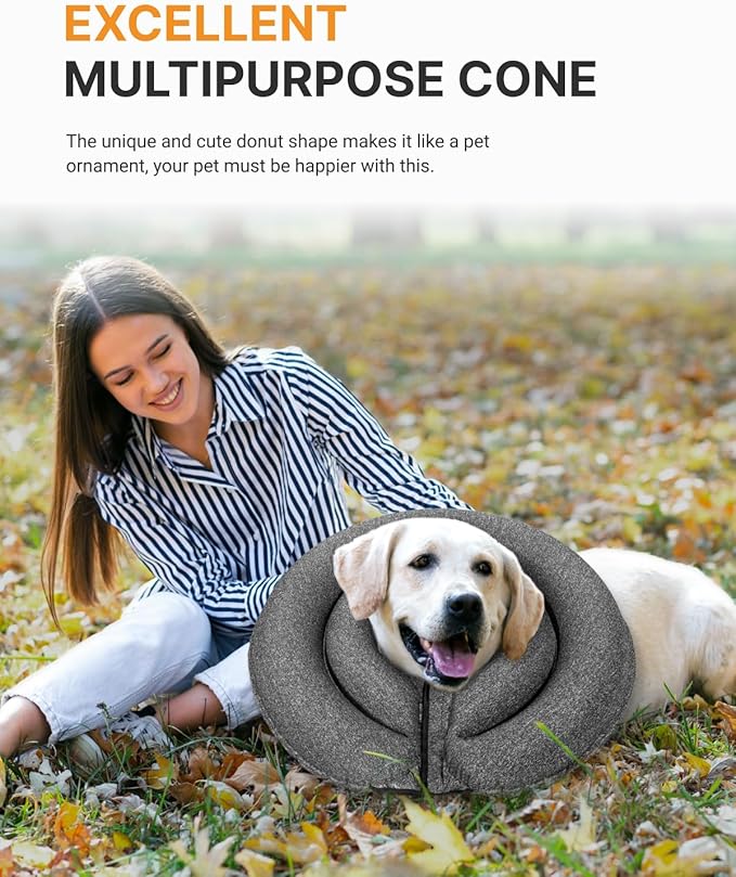 MIDOG Dog Cone Collar for Large Medium Dogs, Soft Inflatable Dog Cone Alternative After Surgery,Adjustable Protective Recovery Cone for Dogs and Cats-Alternative E Collar Does Not Block Vision-Gray,XL