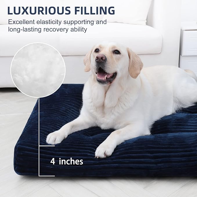 Dog Crate Bed Washable Dog Beds for Extra Large Dogs Deluxe Thick Flannel Fluffy Comfy Kennel Pad Anti-Slip & Anti-Scratch Pet Sleeping Mat, 41 x 27 Inch, Blue