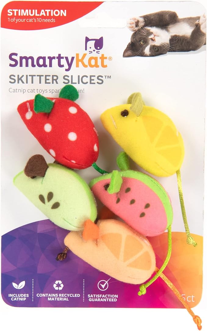 SmartyKat (5 Count Skitter Slices Plush Catnip Cat Toys - Multi Color, 5 Count