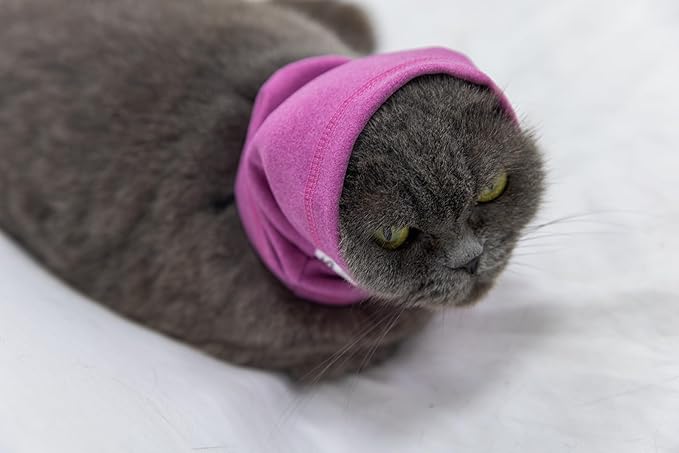 No Flap Ear Wrap Ear Cat Bath Quiet Ear Covers Hoodie Noise Cancelling Headphones for Cat small Rose+Aqua Blue S