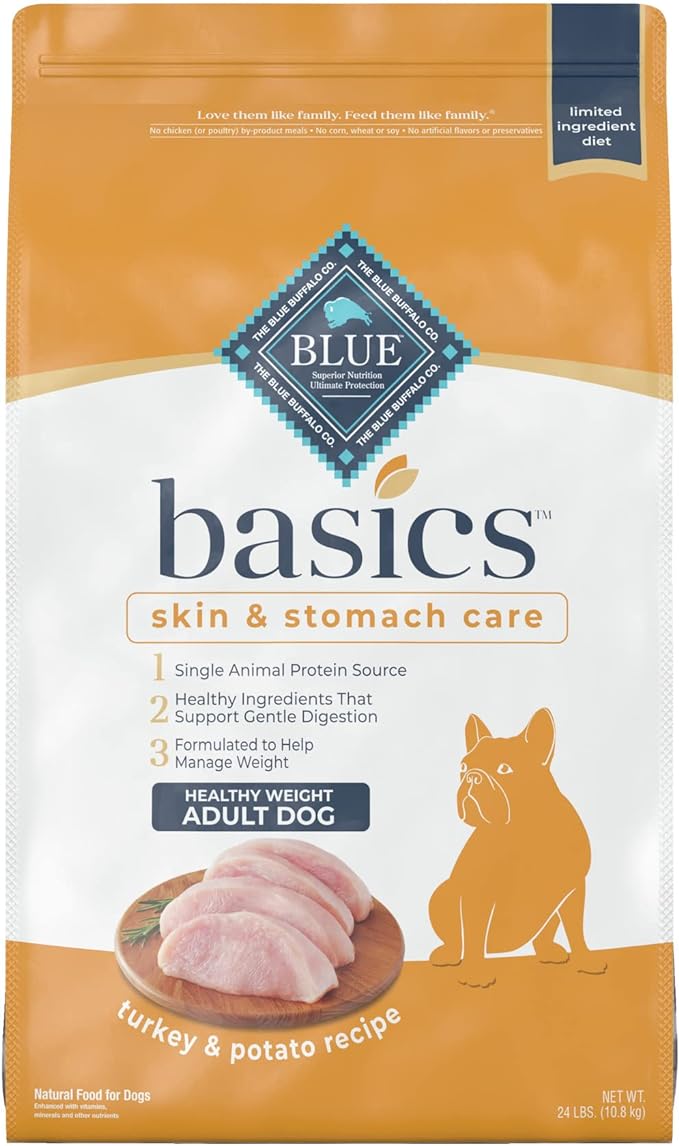 Blue Buffalo Basics Skin & Stomach Care, Natural Adult Healthy Weight Dry Dog Food, Turkey & Potato 24-lb