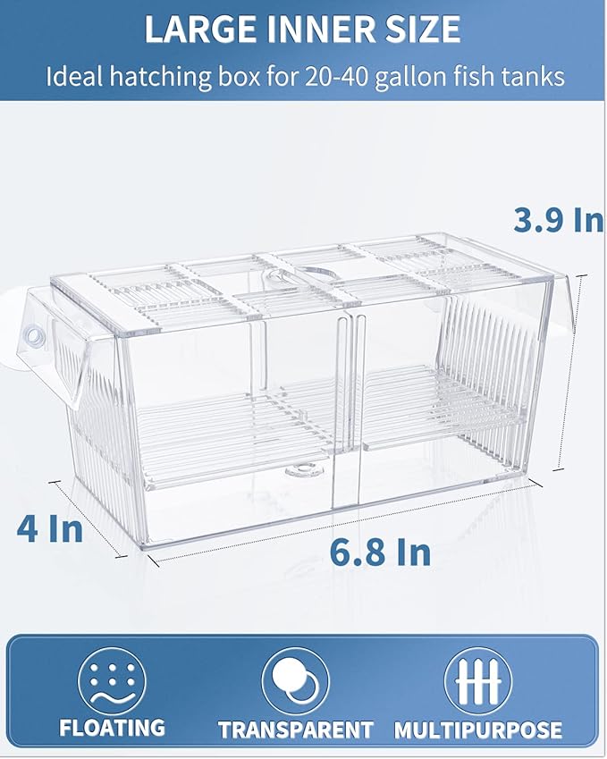 Pawfly Aquarium Fish Breeding Box Acrylic Hatchery Incubator Tank with Suction Cups Large Isolation Box for Baby Fish Shrimp Betta Guppy and Platy