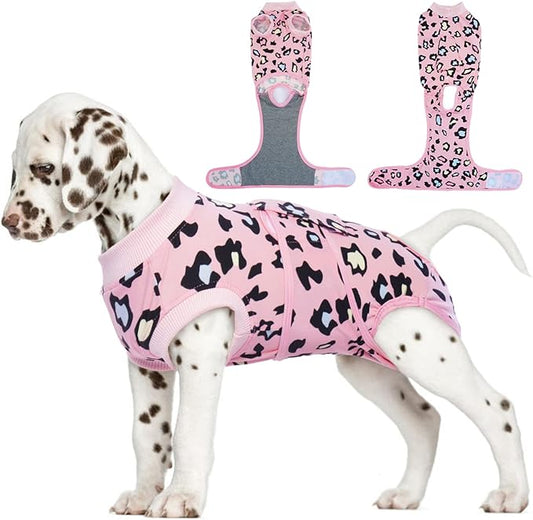 FUAMEY Recovery Suit for Dogs After Surgery,Soft Breathable Dog Bodysuit E-Collar & Cone Alternative Surgical Suit,Male Female Dog Neuter Spay Suits Anti Licking Wounds Onesie Pink Leopard S