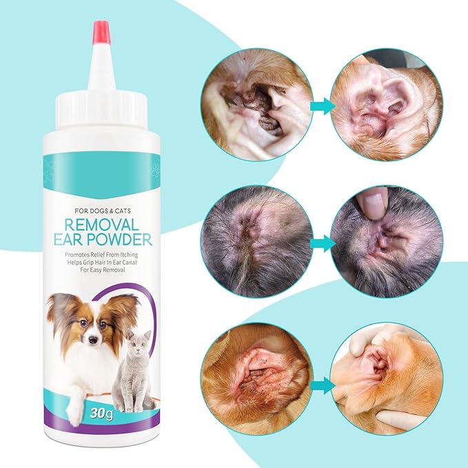 Dog Ear Cleaner, Ear Cleaning Powder for Dogs & Cats Ear Infection, Pet Ear Powder Supports Dog Ear Infection Relief, Soothes Itchy Ears & Relieve Scratching, Dog Ear Care Cleaning Powder - 30g