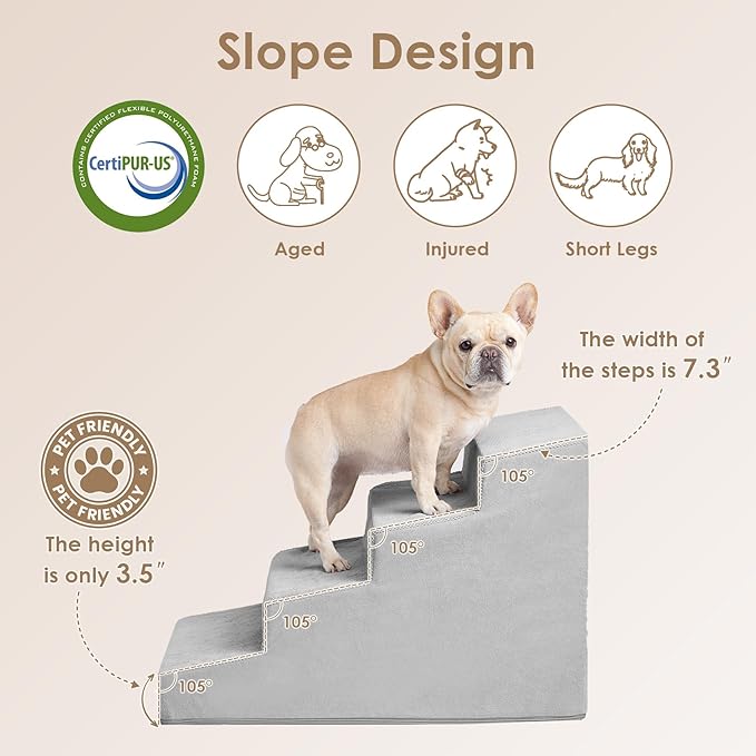 EHEYCIGA Dog Stairs for Beds 19.7" H, 4-Step Dog Steps for Small Dogs and Cats, Slope Pet Steps with Non-Slip Bottom, Light Grey