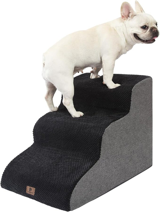 Dog Stairs Ramp for High Beds and Couch,Curved Dog Steps for Small Dogs and Cats Pet Stairs Non-Slip Balanced Portable Pet Step Indoor, 3 Steps, Black