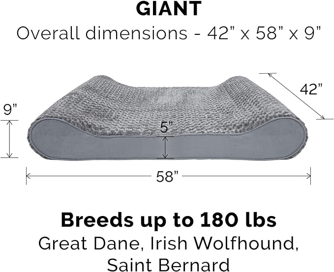 Furhaven Orthopedic Dog Bed for Extra Large Dogs w/ Removable Washable Cover, For Dogs Up to 180 lbs - Ultra Plush Faux Fur & Suede Luxe Lounger Contour Mattress - Gray, Giant/XXXL
