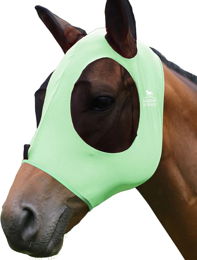 Harrison Howard Super Comfort Stretchy Fly Mask Large Eye Space with UV Protection Soft on Skin with Breathability Cool Mint XL Extra Full Size