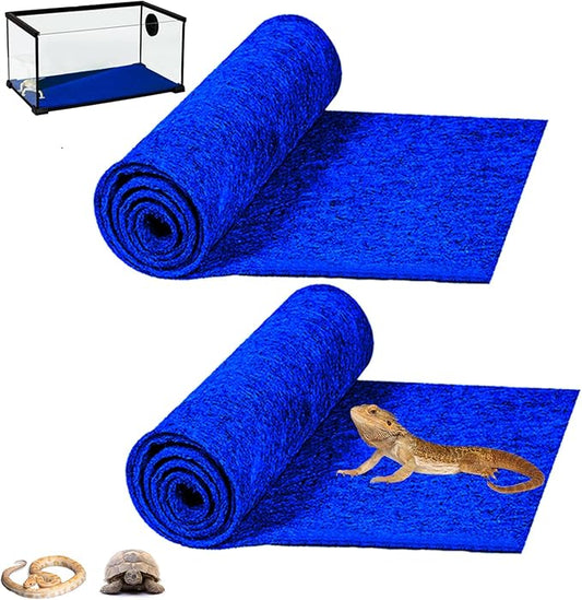 HERCOCCI 2 Pack Reptile Carpet, 39’’ x 20’’ Terrarium Bedding Substrate Liner Reptile Cage Mat Tank Accessories for Bearded Dragon Lizard Tortoise Leopard Gecko Snake (Blue)