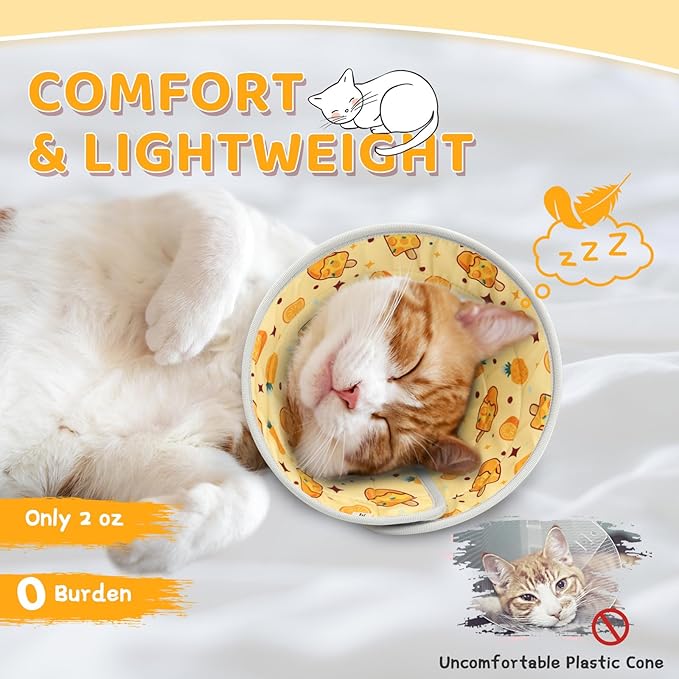 Cat Cone, Soft Cat Cone Collar to Stop Licking, Adjustable Cute Cat Cone Alternative, Water Resistant Neck Cone for Cats, Foldable Cat Recovery E Collar for Cat Kitten（Orange,L