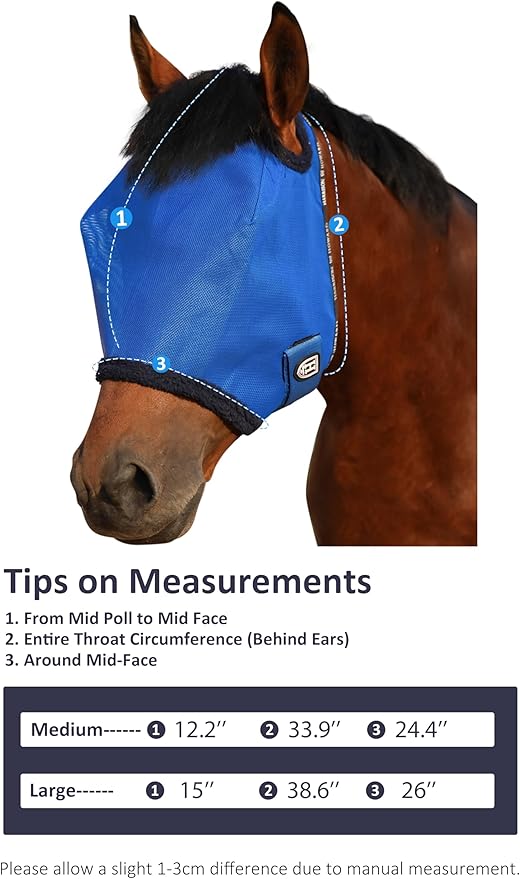 Harrison Howard All Round Mesh Horse Fly Mask UV Protective with Fleece Padded Edging Signature Blue M