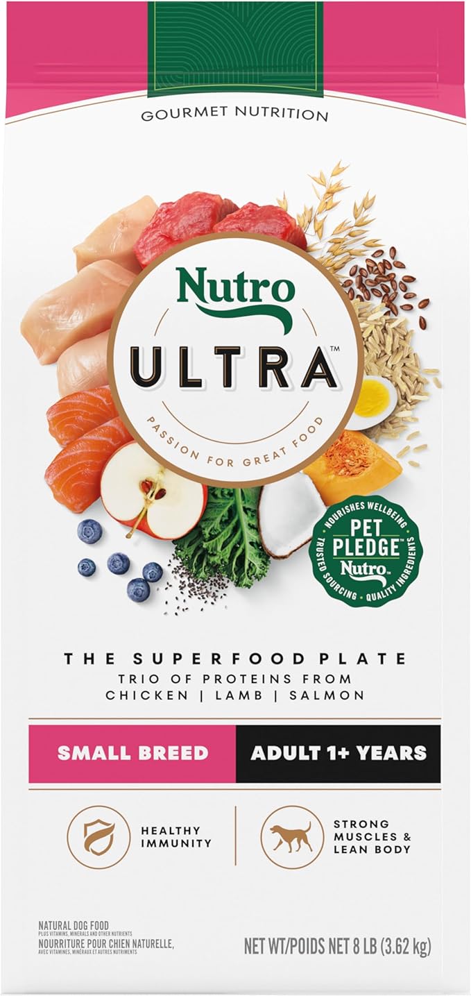 NUTRO ULTRA Adult Small Breed High Protein Natural Dry Dog Food with a Trio of Proteins from Chicken, Lamb and Salmon, 8 lb. Bag