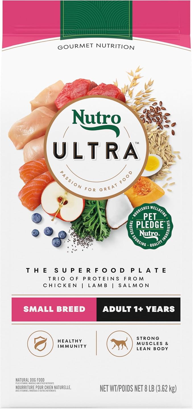 NUTRO ULTRA Adult Small Breed High Protein Natural Dry Dog Food with a Trio of Proteins from Chicken, Lamb and Salmon, 8 lb. Bag