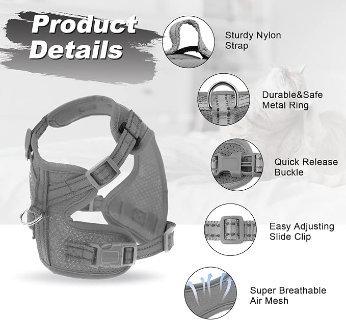 Supet Cat Harness and Leash Set for Small to Large Cats Adjustable Cat Vest Harness with Reflective Trim Universal Cat Leash and Harness for Cats/Puppies Outdoor Walking