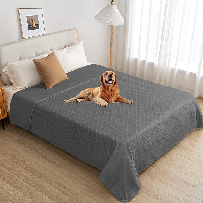 fuguitex Waterproof Dog Blanket Bed Cover Dog Crystal Velvet Moroccan Fuzzy Cozy Plush Pet Blanket Throw Blanket for Couch Sofa(30 * 70 inch, Dark grey+Grey)