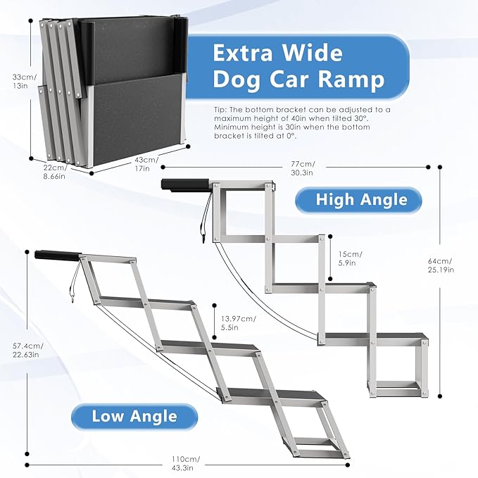 Dog Stairs for Large Dogs - 4 Step Foldable Dog Ramp for Car Non-Slip Surface Support up to 230lbs - Suitable for Small SUV, Sofas, Beds