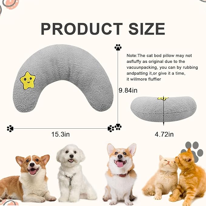 Dog Calming Sleeping Improve Pillow，Pet Neck Pillow for Little Dog and Indoor Cats Sleep, Animal Puppy Kitten Comfort Blanket Cuddle Buddy Product, U Shaped Neck Pillow for old Joint Relief (Grey)