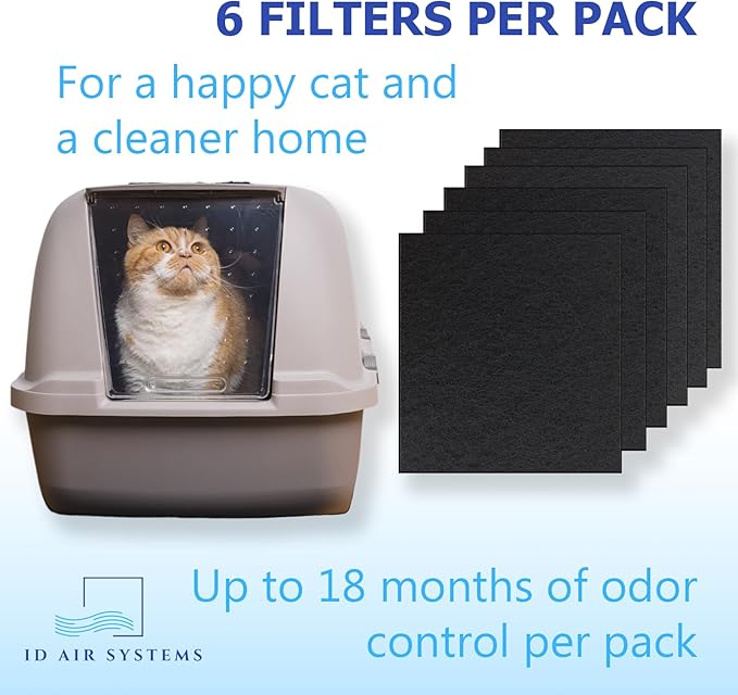 Hooded Litter Box Filters - Replacement Filters - Activated Charcoal Filter - 6 Inch x 6.5 Inch - 6 Pack