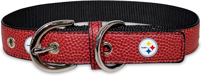 Pets First Tough Leather Pet Collar NFL Pittsburgh Steelers Premium Dog Collar, Limited Edition, Size Medium. Best & Strongest Heavy-Duty Dog Collar!, Medium (16-20"" Long & 1"" Wide)