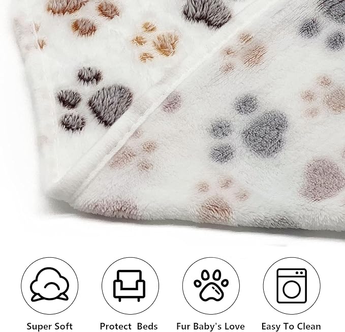 1 Pack 3 Puppy Dog Blankets Super Soft Warm Sleep Mat Fluffy Premium Fleece Pet Blanket Flannel Throw for Dog Puppy Cat - Paw Print Beige/Pink/Brown Medium (29"x20")